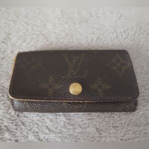 LV Louis Vuitton Brown Pebble Leather Signature Print Key Holder Wallet need TLC